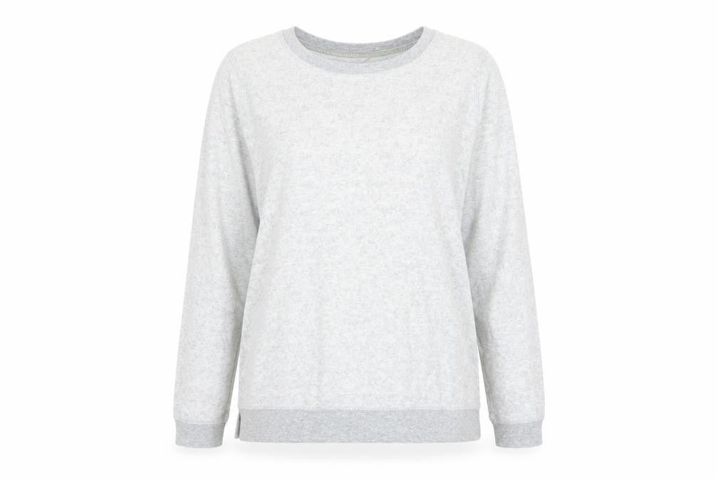 Front view of Maison de Nimes women’s grey cotton pullover sweatshirt, size UK 14, pullover
