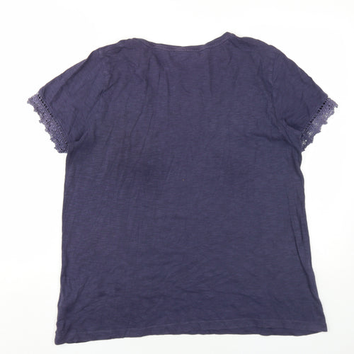 Marks and Spencer Womens Blue Cotton Basic T-Shirt Size 16 Round Neck