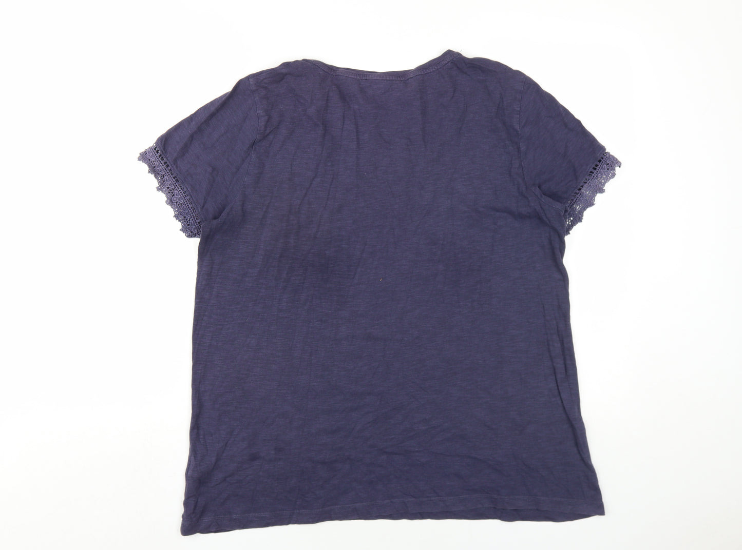 Marks and Spencer Womens Blue Cotton Basic T-Shirt Size 16 Round Neck