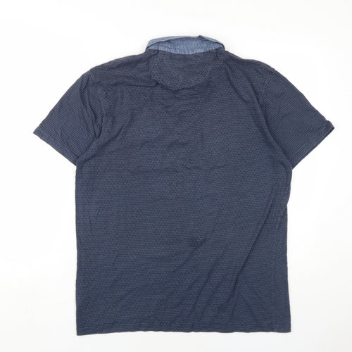 Linea Mens Blue Polka Dot Cotton Polo Size L Collared Button