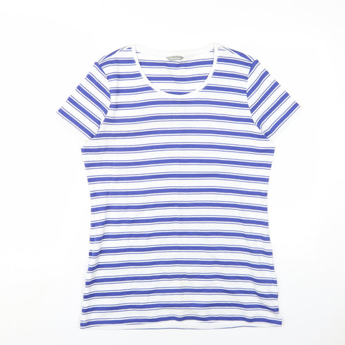 Marks and Spencer Womens Blue Striped Cotton Basic T-Shirt Size 18 Scoop Neck