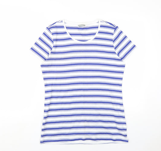 Marks and Spencer Womens Blue Striped Cotton Basic T-Shirt Size 18 Scoop Neck