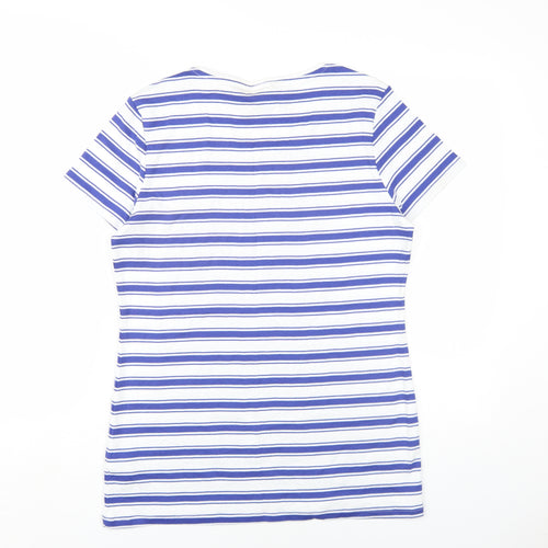 Marks and Spencer Womens Blue Striped Cotton Basic T-Shirt Size 18 Scoop Neck