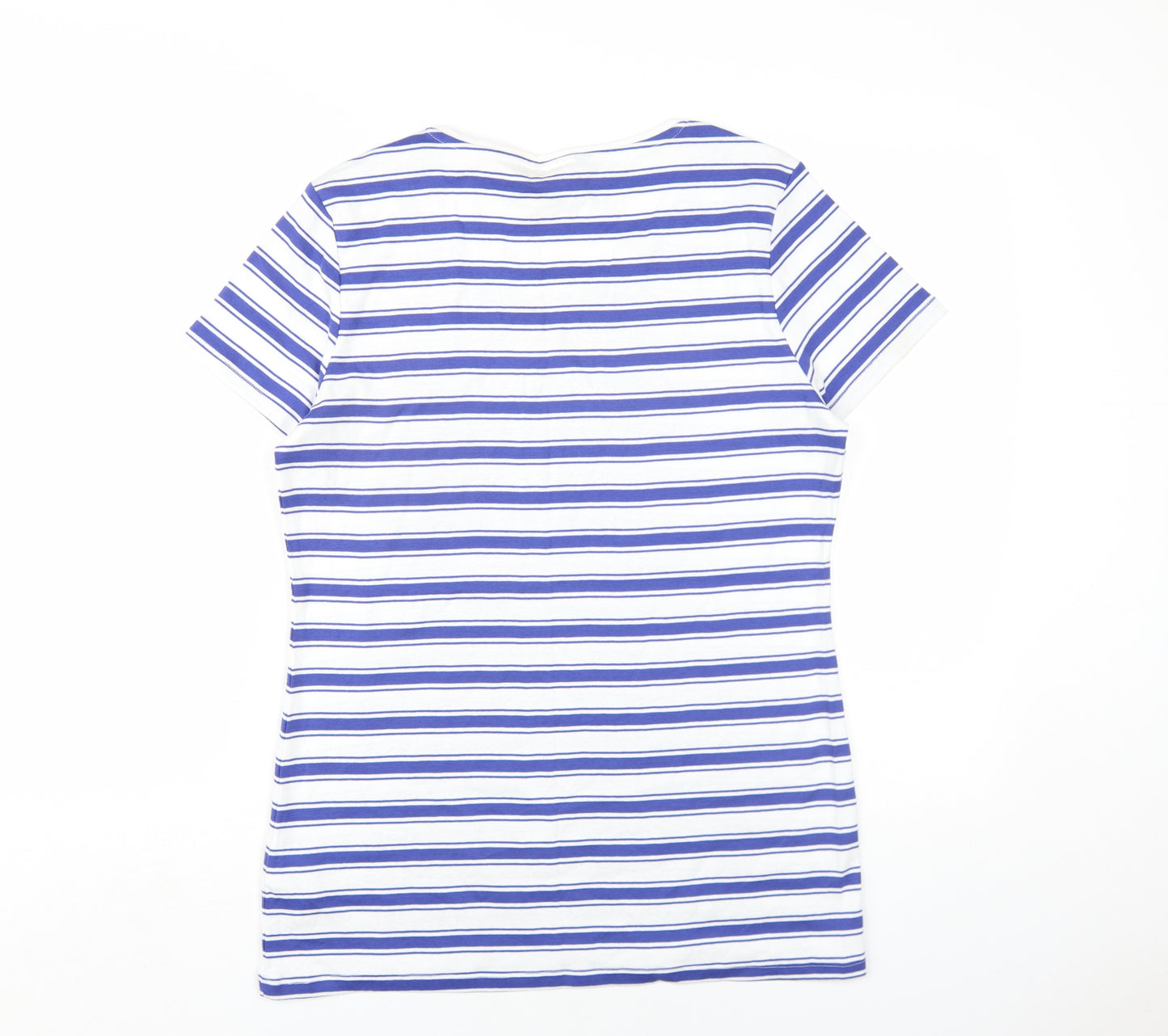 Marks and Spencer Womens Blue Striped Cotton Basic T-Shirt Size 18 Scoop Neck