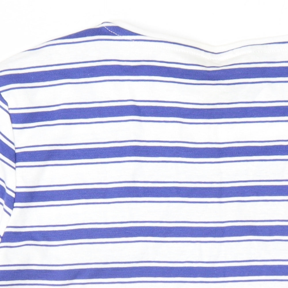 Marks and Spencer Womens Blue Striped Cotton Basic T-Shirt Size 18 Scoop Neck