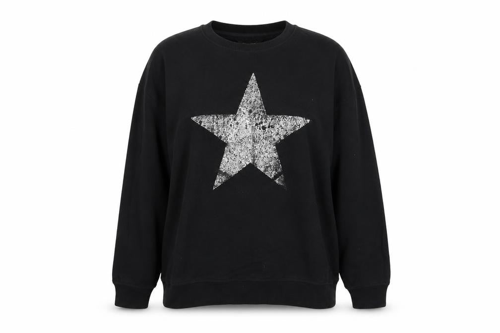 Front view of New Look women’s black cotton pullover sweatshirt, size UK 10, pullover