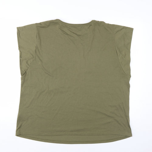 Bonmarché Womens Green Polyester Basic T-Shirt Size 22 Round Neck - Sequin Palm Tree