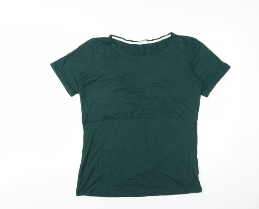 Small Show Womens Green Viscose Basic T-Shirt Size L Round Neck