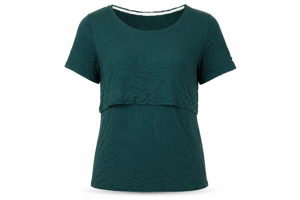 Front view of Small Show women’s green viscose basic t-shirt, size L, round neck