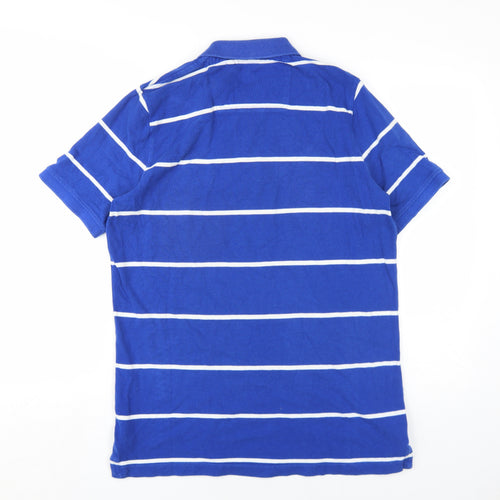 John Lewis Mens Blue Striped Cotton Polo Size M Collared Button