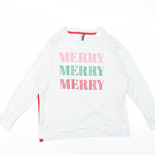Jaclyn Intimates Womens Grey Polyester Basic T-Shirt Size M Round Neck - Merry Merry Merry