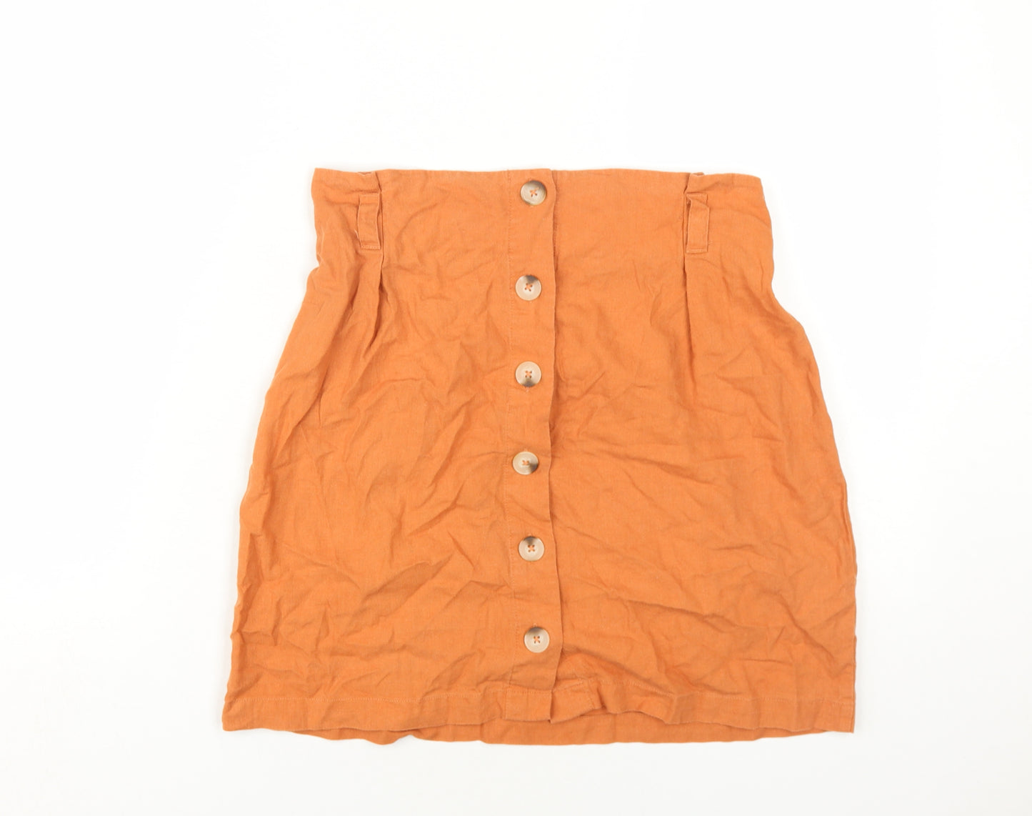 New Look Womens Orange Linen A-Line Skirt Size 10 Button