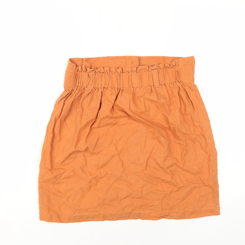 New Look Womens Orange Linen A-Line Skirt Size 10 Button