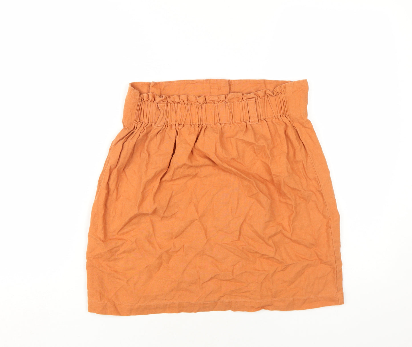 New Look Womens Orange Linen A-Line Skirt Size 10 Button