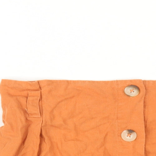 New Look Womens Orange Linen A-Line Skirt Size 10 Button