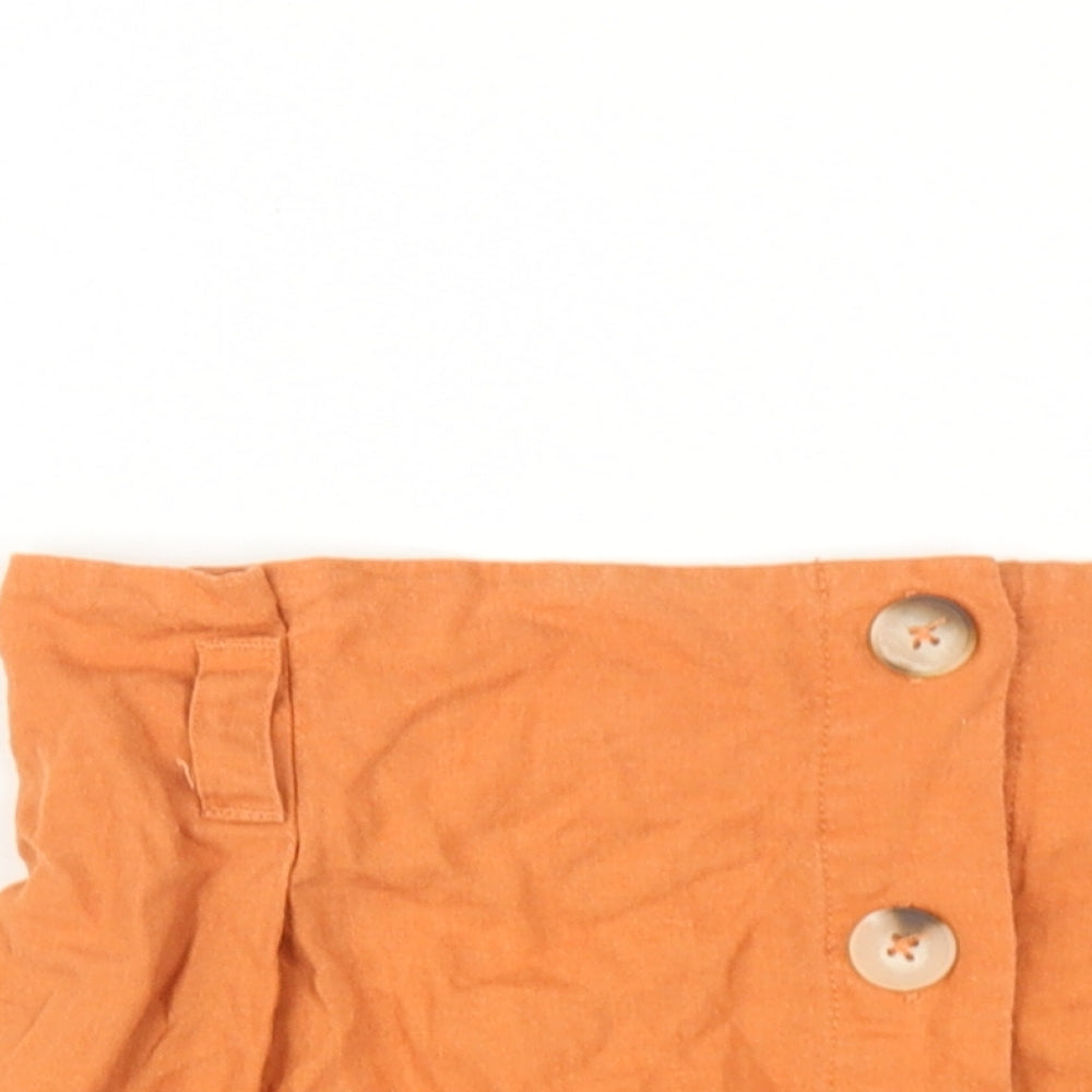 New Look Womens Orange Linen A-Line Skirt Size 10 Button