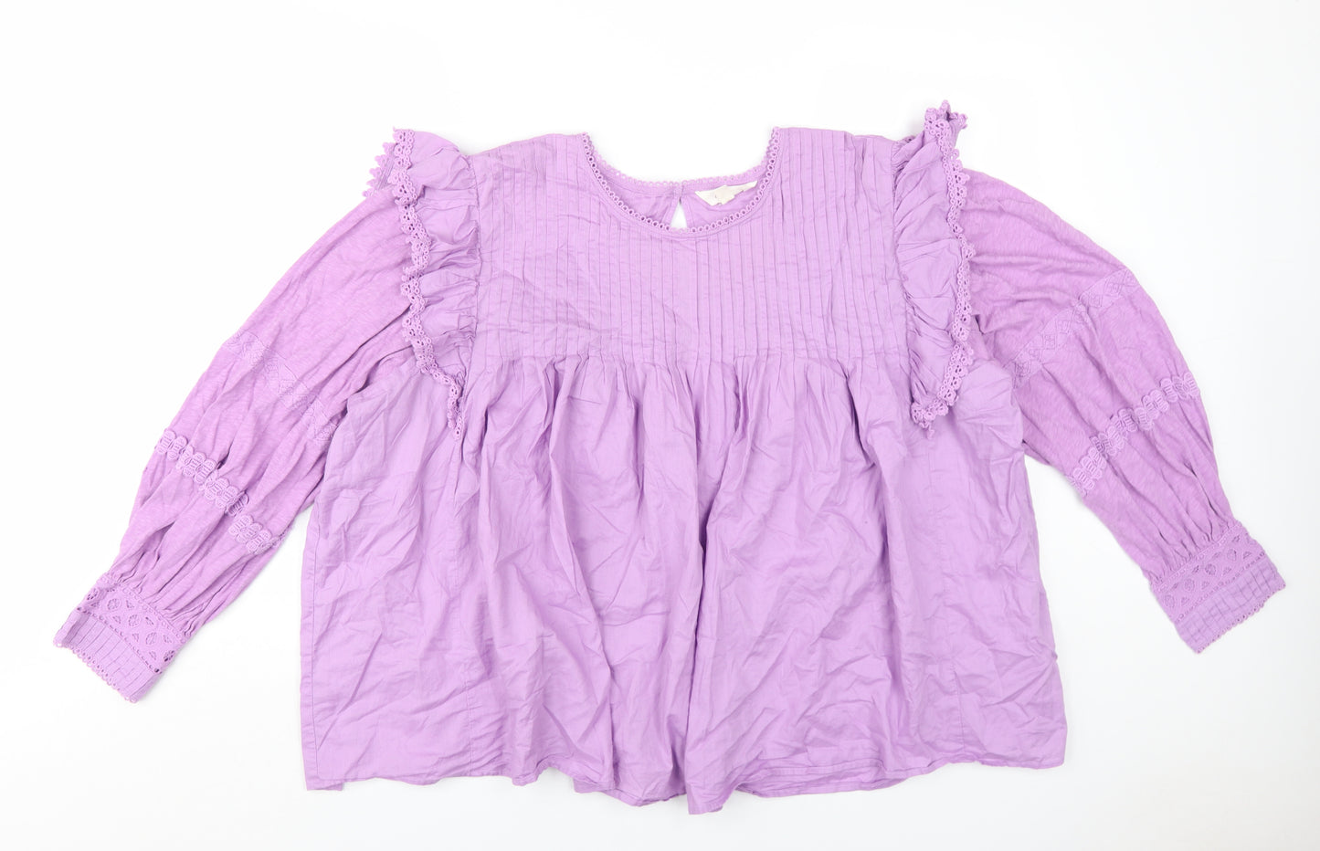 Per Una Womens Purple Cotton Basic Blouse Size 24 Round Neck