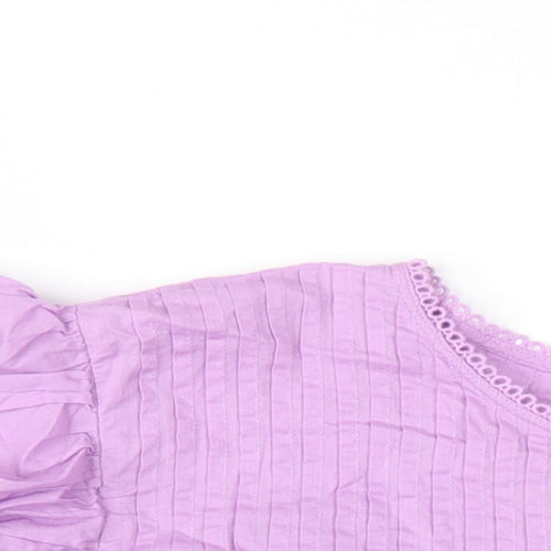 Per Una Womens Purple Cotton Basic Blouse Size 24 Round Neck