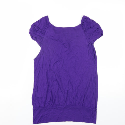 Dorothy Perkins Womens Purple Viscose Basic T-Shirt Size 14 Scoop Neck