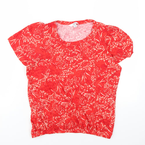 NEXT Womens Red Geometric Cotton Basic T-Shirt Size 14 Round Neck