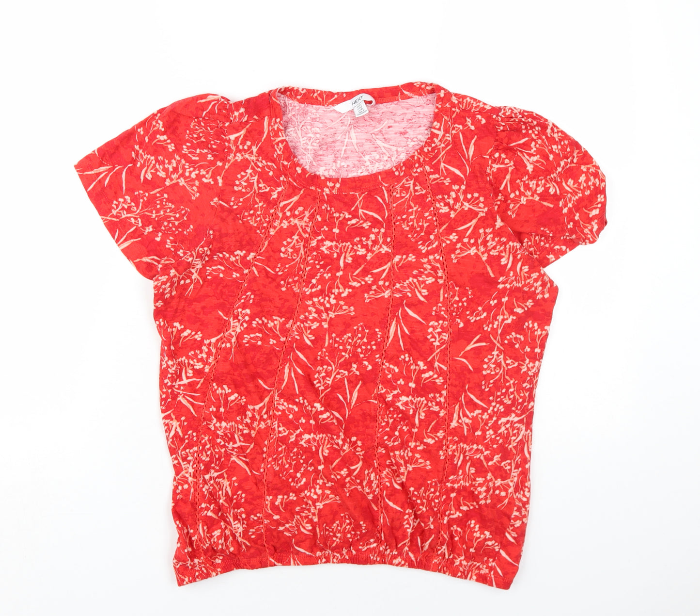 NEXT Womens Red Geometric Cotton Basic T-Shirt Size 14 Round Neck