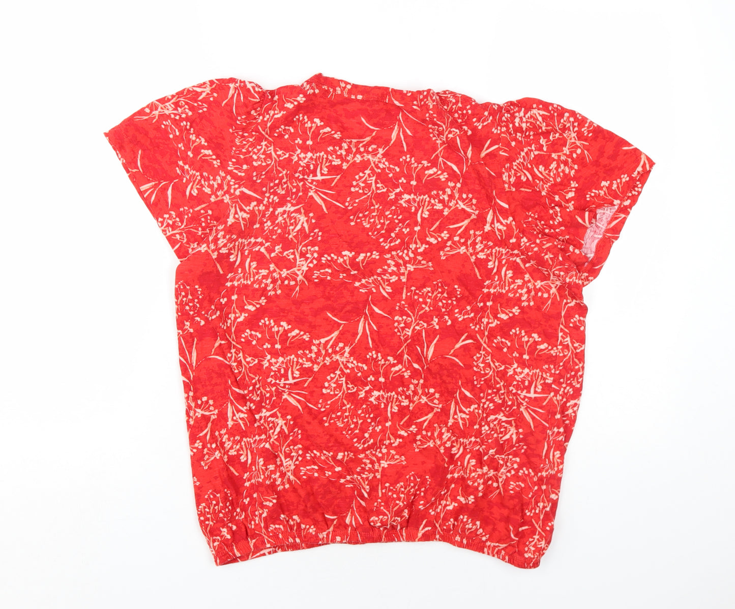 NEXT Womens Red Geometric Cotton Basic T-Shirt Size 14 Round Neck