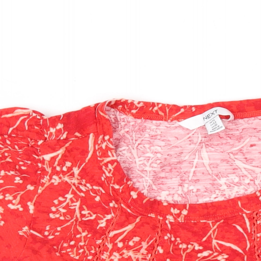 NEXT Womens Red Geometric Cotton Basic T-Shirt Size 14 Round Neck