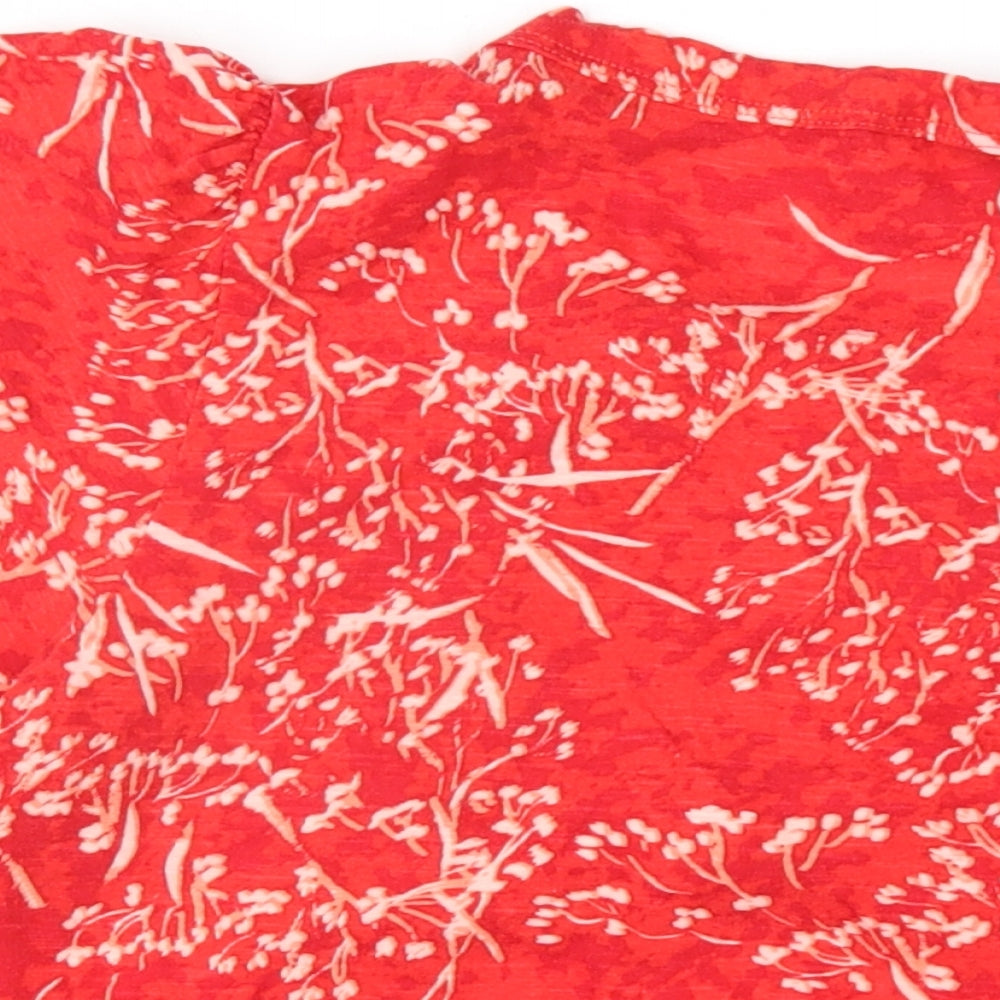NEXT Womens Red Geometric Cotton Basic T-Shirt Size 14 Round Neck