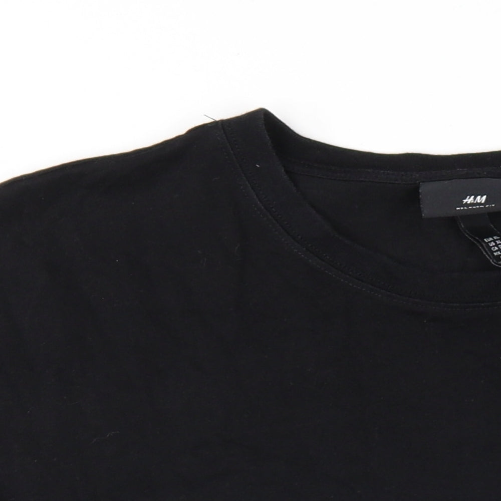 H&M Mens Black Cotton T-Shirt Size XL Round Neck