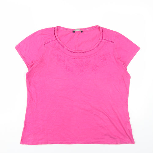 Marks and Spencer Womens Pink Cotton Basic T-Shirt Size 16 Round Neck