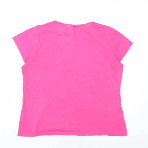 Marks and Spencer Womens Pink Cotton Basic T-Shirt Size 16 Round Neck