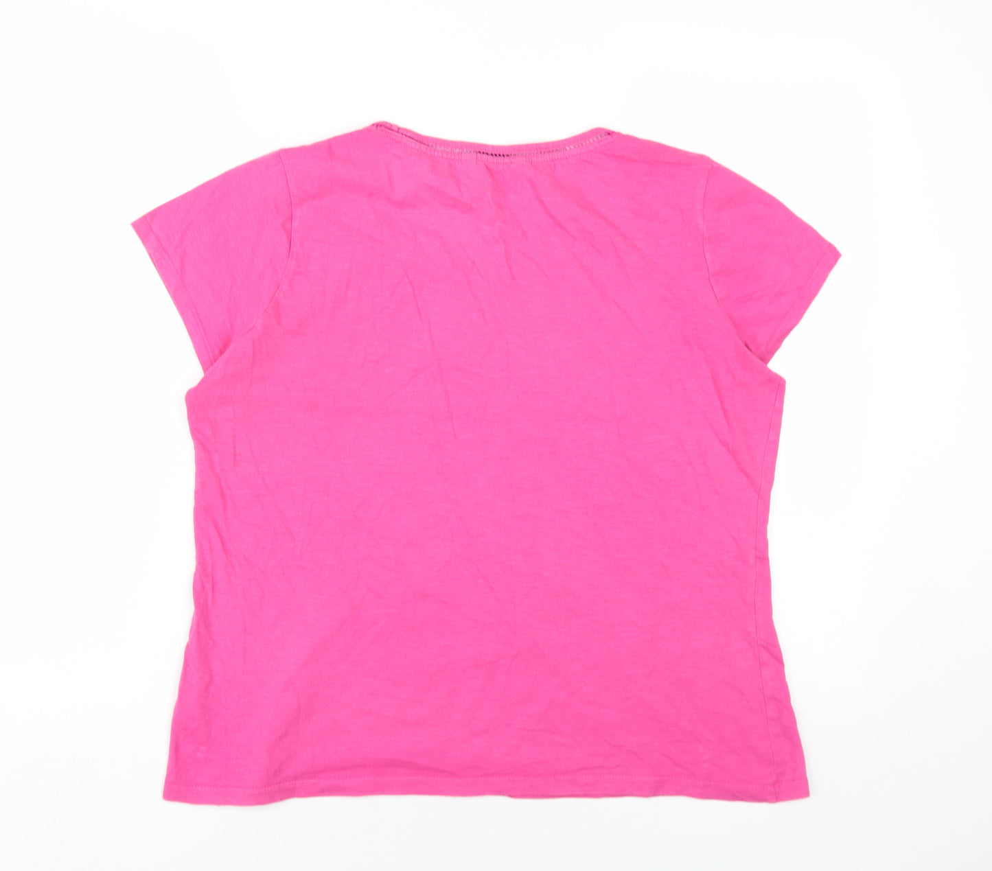 Marks and Spencer Womens Pink Cotton Basic T-Shirt Size 16 Round Neck