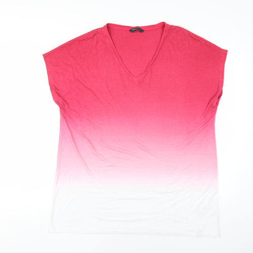 Marks and Spencer Womens Pink Viscose Basic T-Shirt Size 16 V-Neck