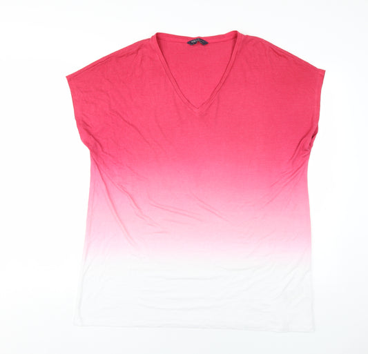 Marks and Spencer Womens Pink Viscose Basic T-Shirt Size 16 V-Neck