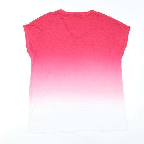 Marks and Spencer Womens Pink Viscose Basic T-Shirt Size 16 V-Neck