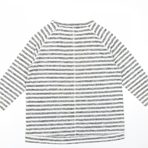 Marks and Spencer Womens Black Striped Polyester Basic T-Shirt Size 12 Roll Neck
