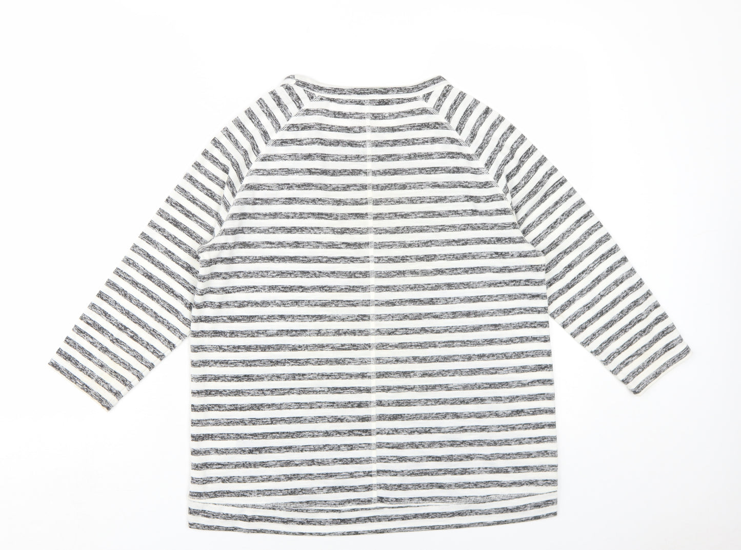 Marks and Spencer Womens Black Striped Polyester Basic T-Shirt Size 12 Roll Neck