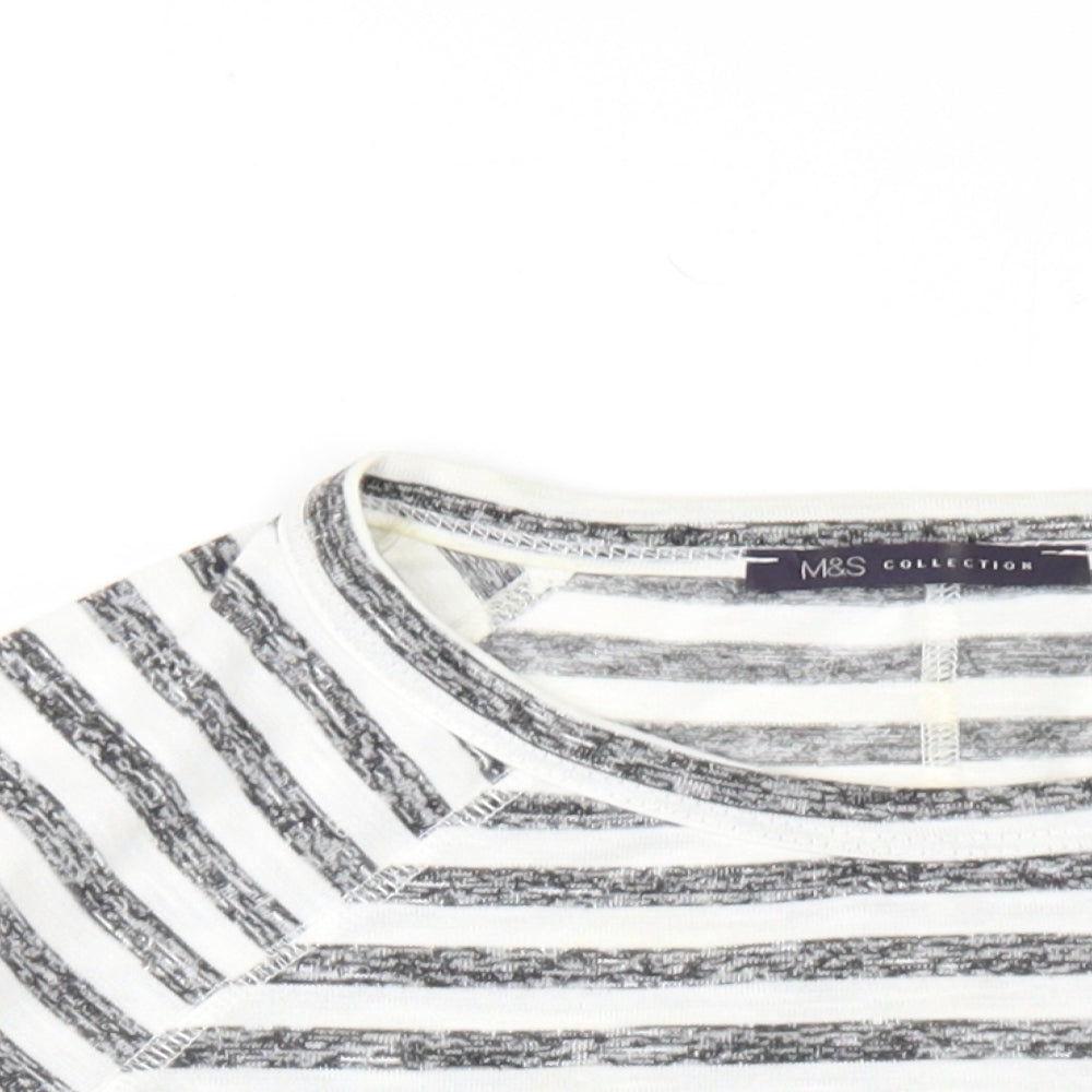 Marks and Spencer Womens Black Striped Polyester Basic T-Shirt Size 12 Roll Neck