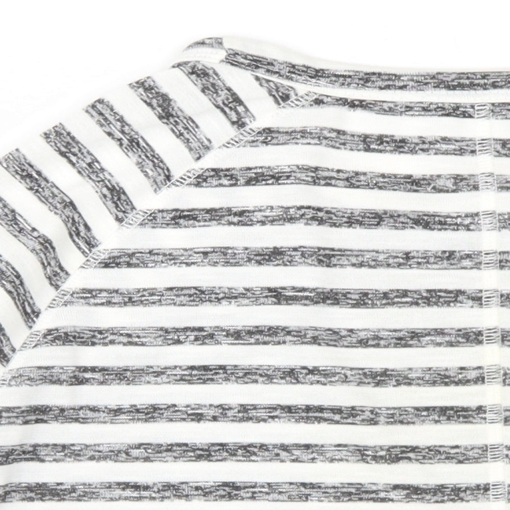 Marks and Spencer Womens Black Striped Polyester Basic T-Shirt Size 12 Roll Neck