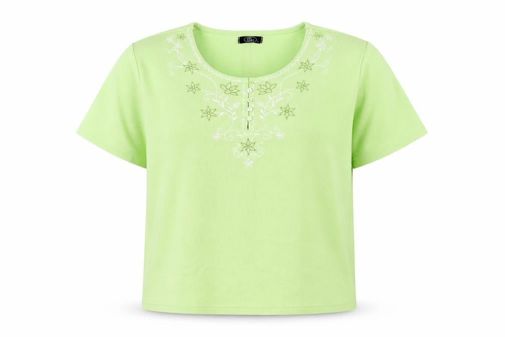 Bonmarché Womens Green Polyester Basic T-Shirt Size L Round Neck