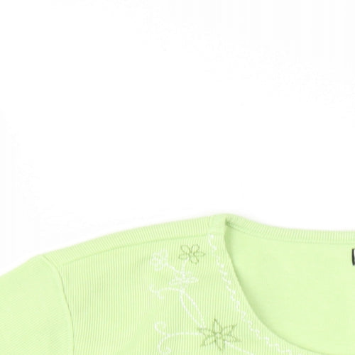 Bonmarché Womens Green Polyester Basic T-Shirt Size L Round Neck