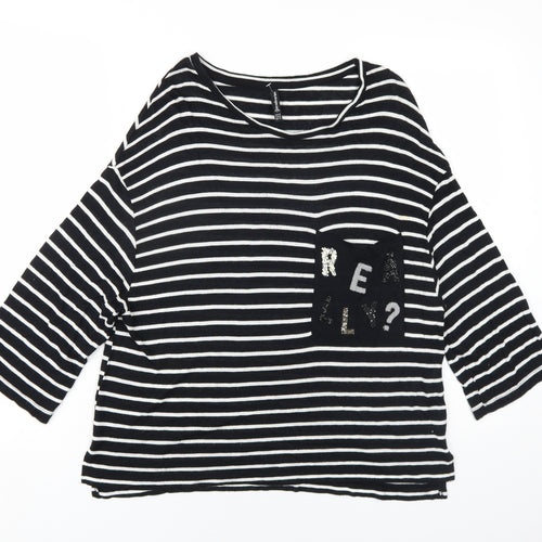 Stradivarius Womens Black Striped Viscose Basic T-Shirt Size M Round Neck