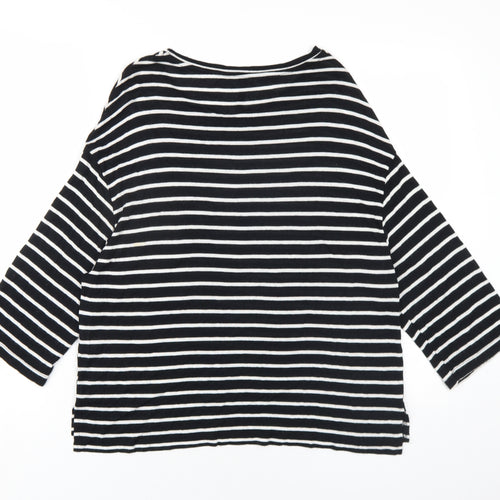 Stradivarius Womens Black Striped Viscose Basic T-Shirt Size M Round Neck