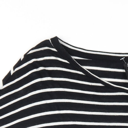 Stradivarius Womens Black Striped Viscose Basic T-Shirt Size M Round Neck