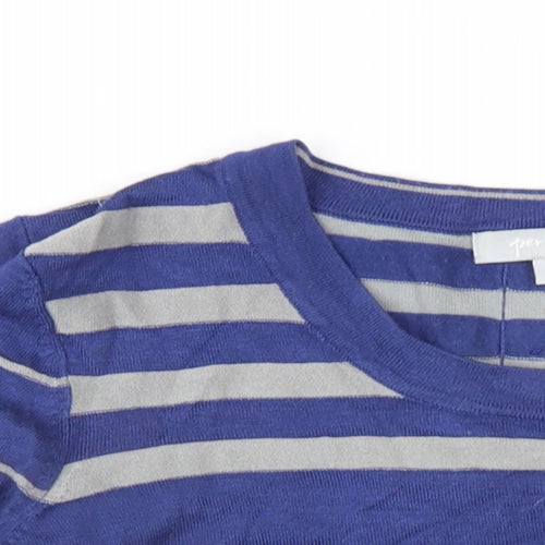 Per Una Womens Blue Round Neck Striped Viscose Pullover Jumper Size 14