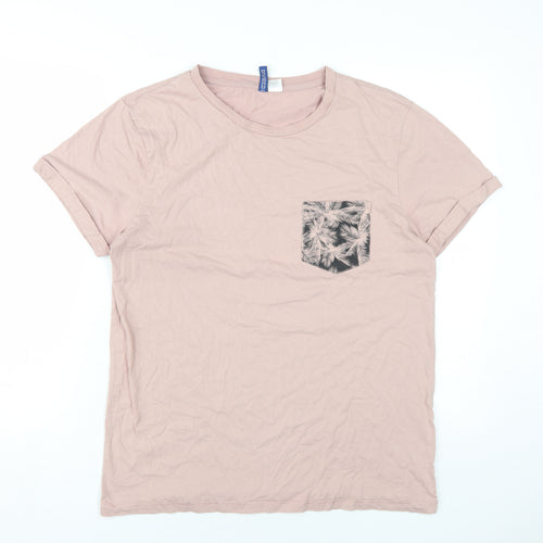 H&M Mens Pink Cotton T-Shirt Size M Round Neck