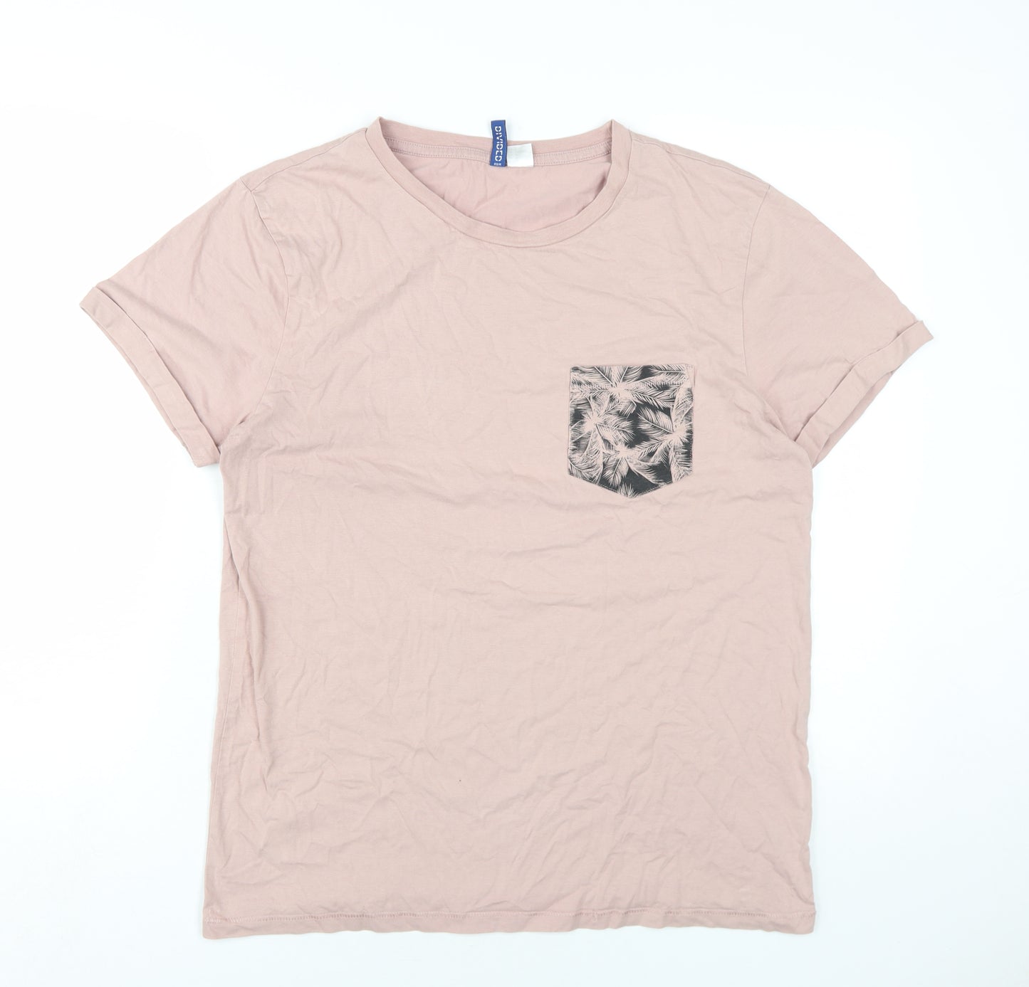 H&M Mens Pink Cotton T-Shirt Size M Round Neck