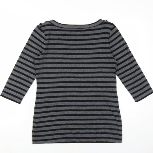 Marks and Spencer Womens Grey Striped Cotton Basic T-Shirt Size 12 Boat Neck
