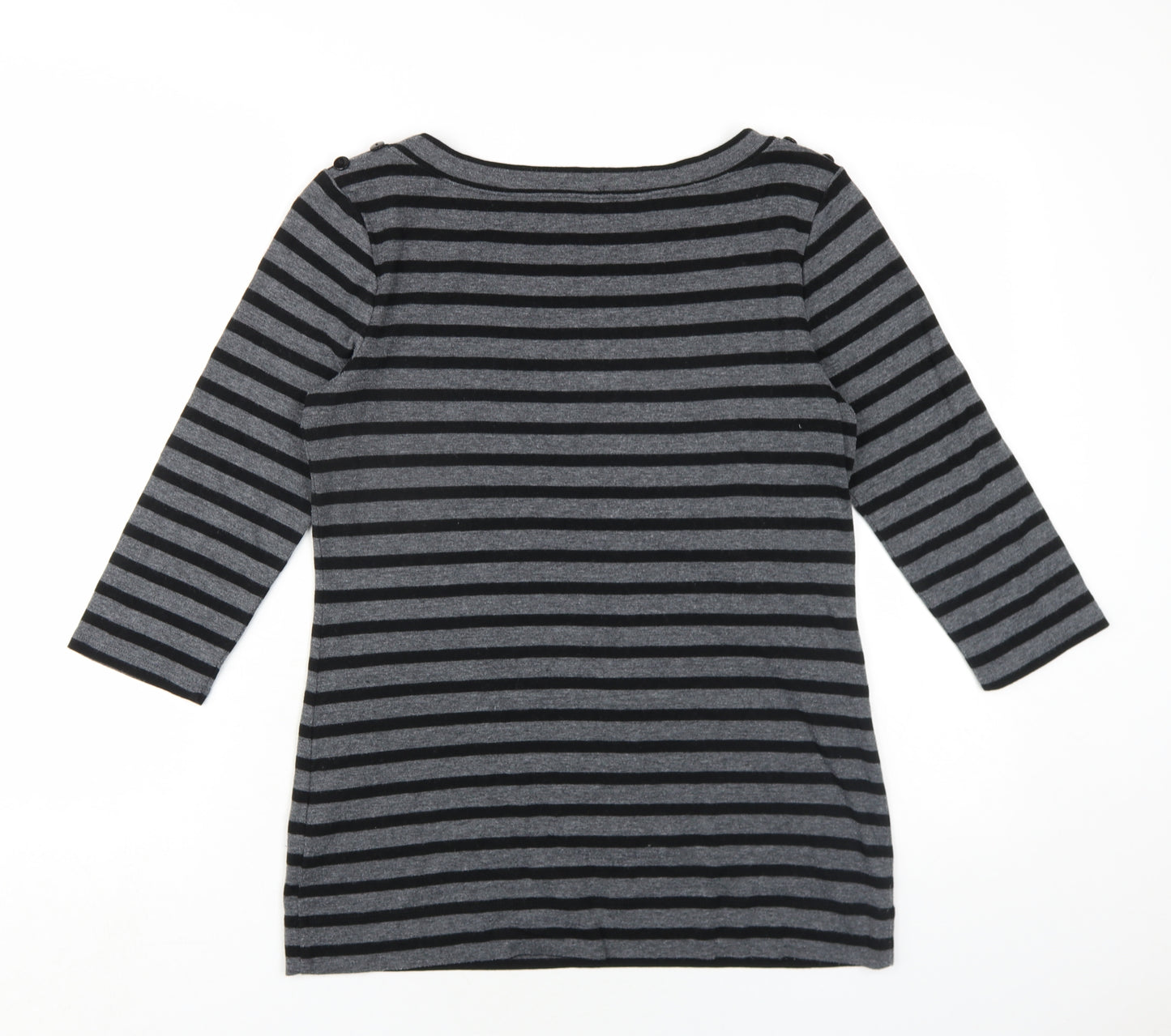 Marks and Spencer Womens Grey Striped Cotton Basic T-Shirt Size 12 Boat Neck