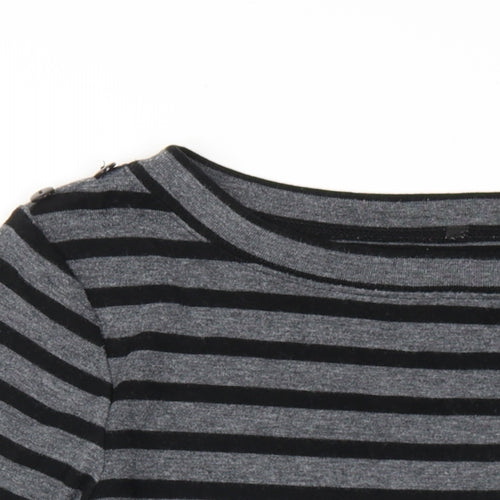 Marks and Spencer Womens Grey Striped Cotton Basic T-Shirt Size 12 Boat Neck